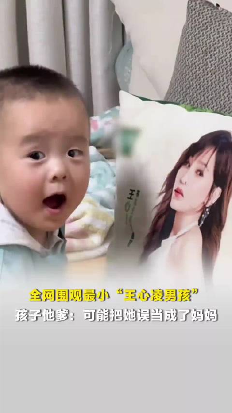 1岁宝宝对着王心凌抱枕花式亲亲