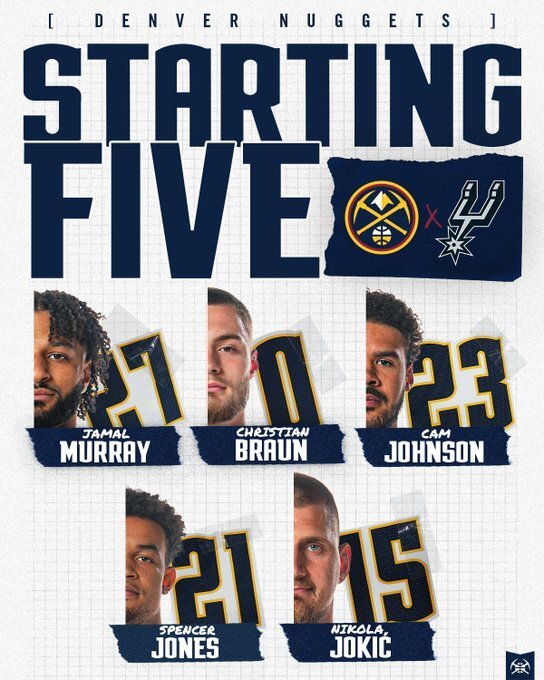 掘金首发：默里、布劳恩、约翰逊、琼斯、约基奇