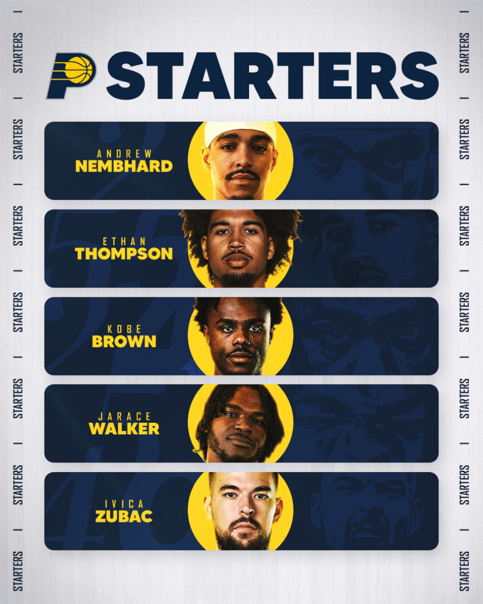 步行者首发：内姆布哈德、伊桑、科比-布朗、沃克、祖巴茨