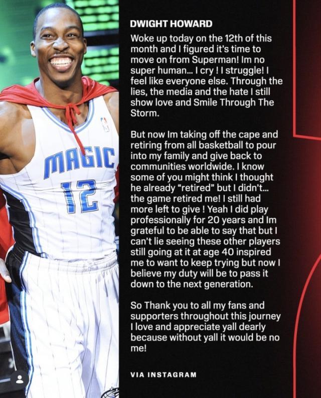 霍华德发表长文宣布正式退役:告别\"超人\"这个身份