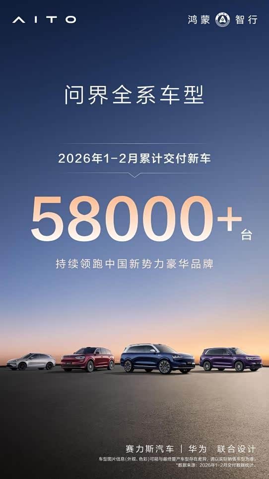 问界2026开年累计交付超5.8万辆 百万销量基石筑牢豪华市场标杆