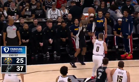 马刺首节以37-25领先掘金，约基奇10中4得到12分4篮板