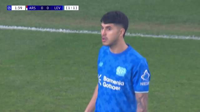 2026赛季欧冠16强次回合，勒沃库森帕拉西奥斯vs阿森纳集锦