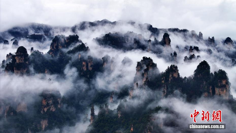 湖南张家界十里画廊雨后云海壮阔如画