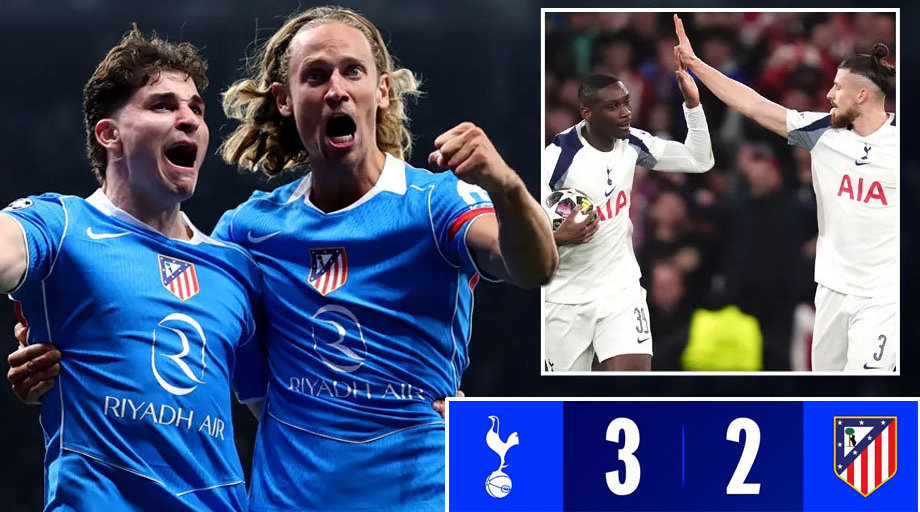 热刺3比2胜马竞仍出局，马竞总比分7比5晋级欧冠八强