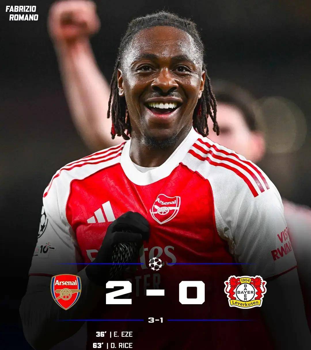 2-0零封勒沃库森！阿森纳总3-1晋级八强，英超唯一希望