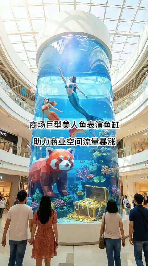 商场定制巨型亚克力鱼缸，沉浸式美人鱼表演引爆人气