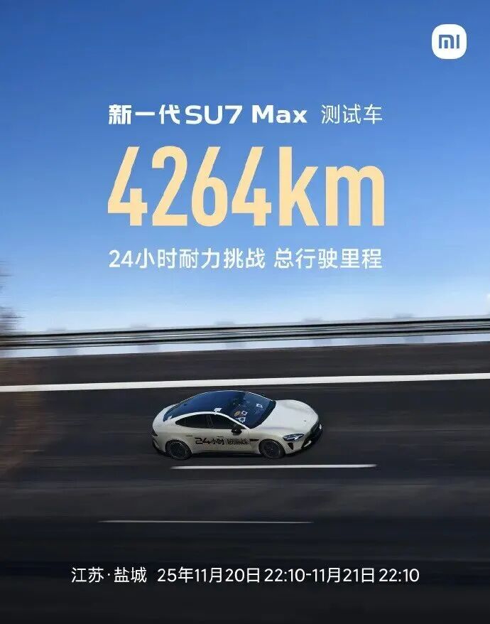 小米汽车再战盐城高速环道！24小时行驶4264公里