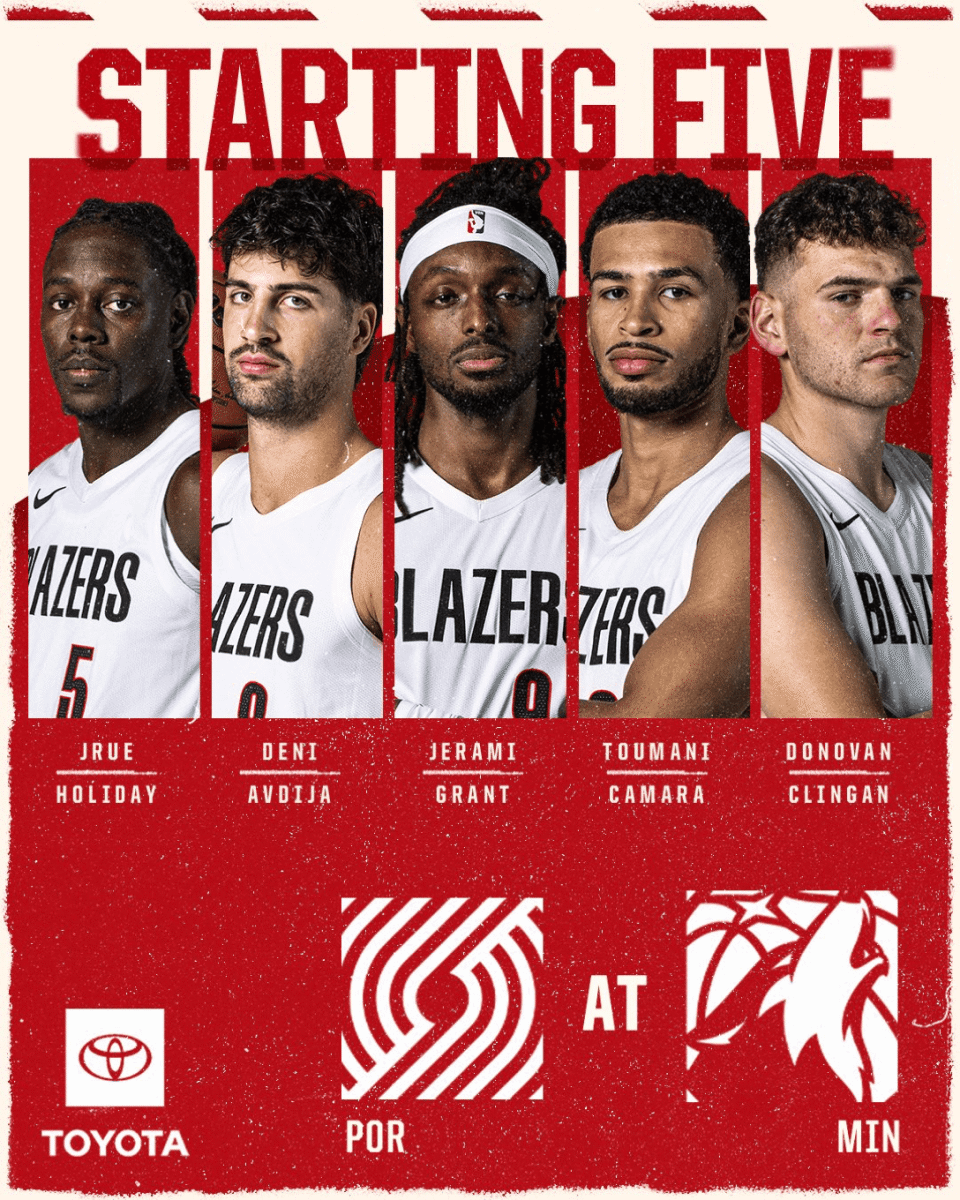 开拓者首发：霍勒迪、阿夫迪亚、格兰特、卡马拉、克林根