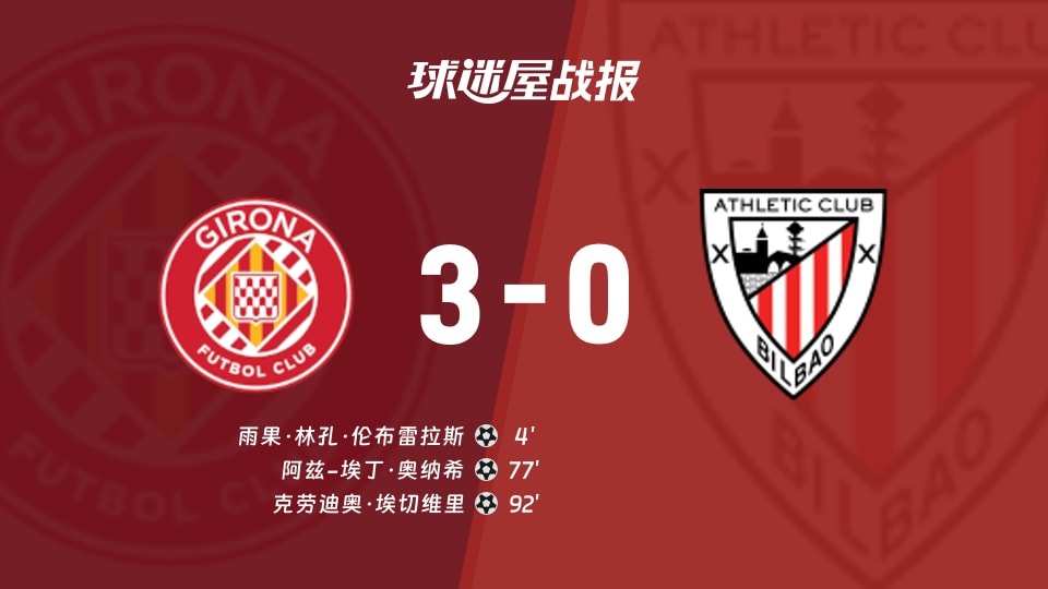 【西甲联赛第28轮】赫罗纳vs毕尔巴鄂比赛结果:赫罗纳(3-0)毕尔巴鄂比分战报(2026年03月14日)