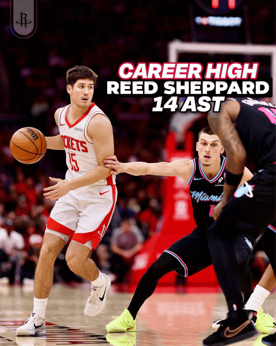 战公牛！火箭官媒晒谢泼德&阿门照：生涯新高14助攻&18篮板