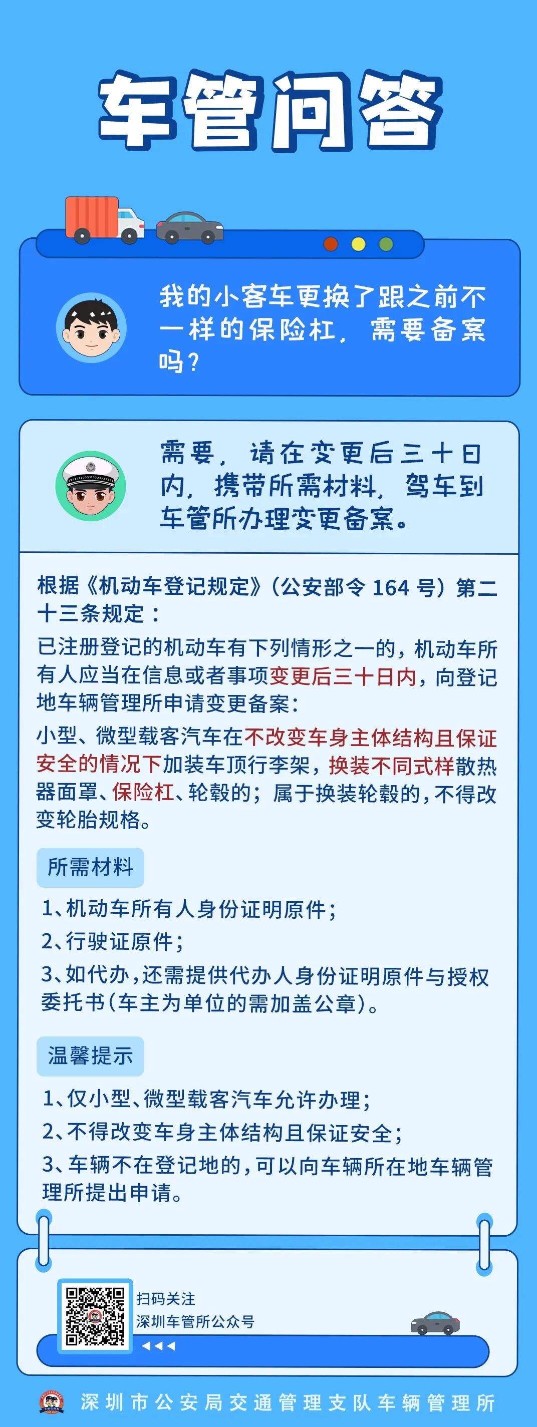 车管问答 | 我的小客车更换了跟之前不一样的保险杠,需要备案吗?