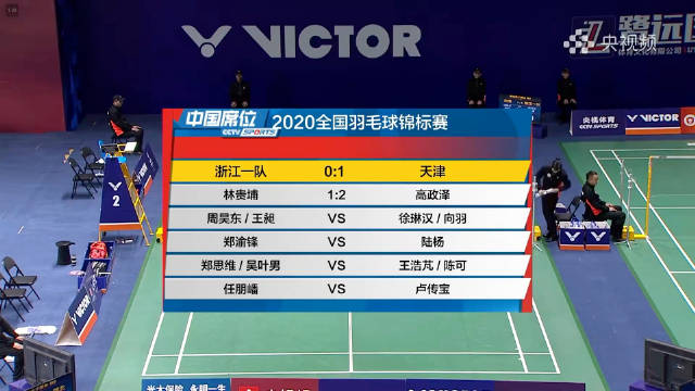 王昶周昊东逆转胜徐琳汉向羽，全国羽毛球锦标赛浙江队2-1天津队