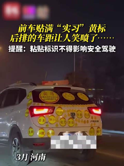 前车贴满实习标后车避让,交警提醒车身标识勿影响驾驶