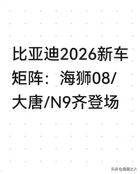 比亚迪2026新车矩阵：海狮08/大唐/N9齐登场