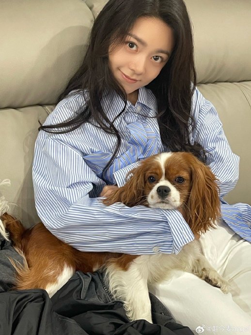 赵今麦与爱犬拿铁多组合照曝光，真实治愈引全网热议
