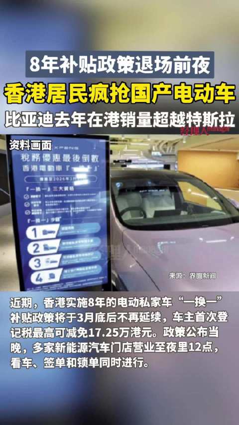 8年补贴政策退场前夜，香港居民疯抢国产电动车