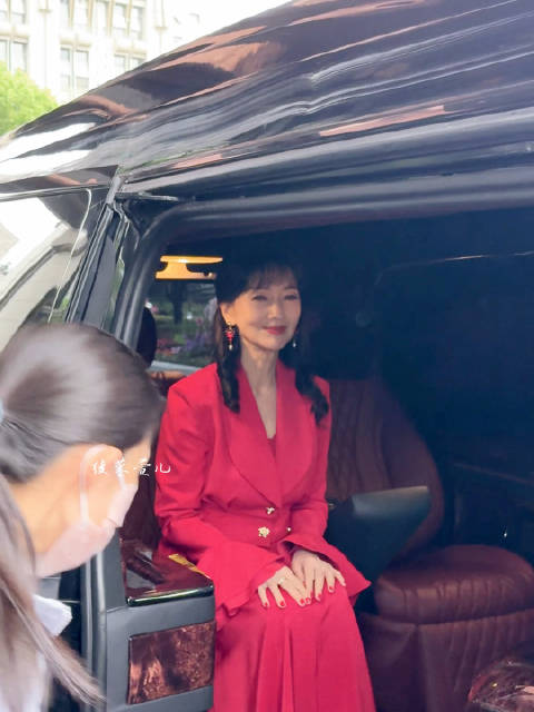 赵雅芝转身打招呼，车顶撞头引关注