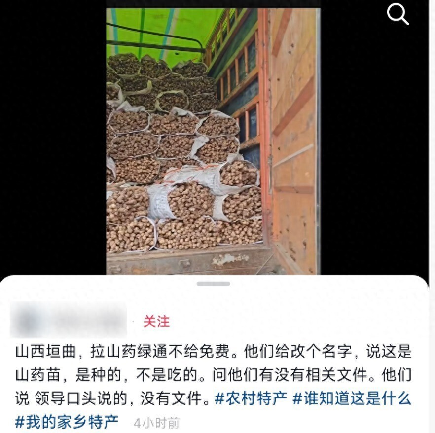 山西垣曲,货车司机称拉山药过高速收费站不能走绿通,收费站人员:系山药苗