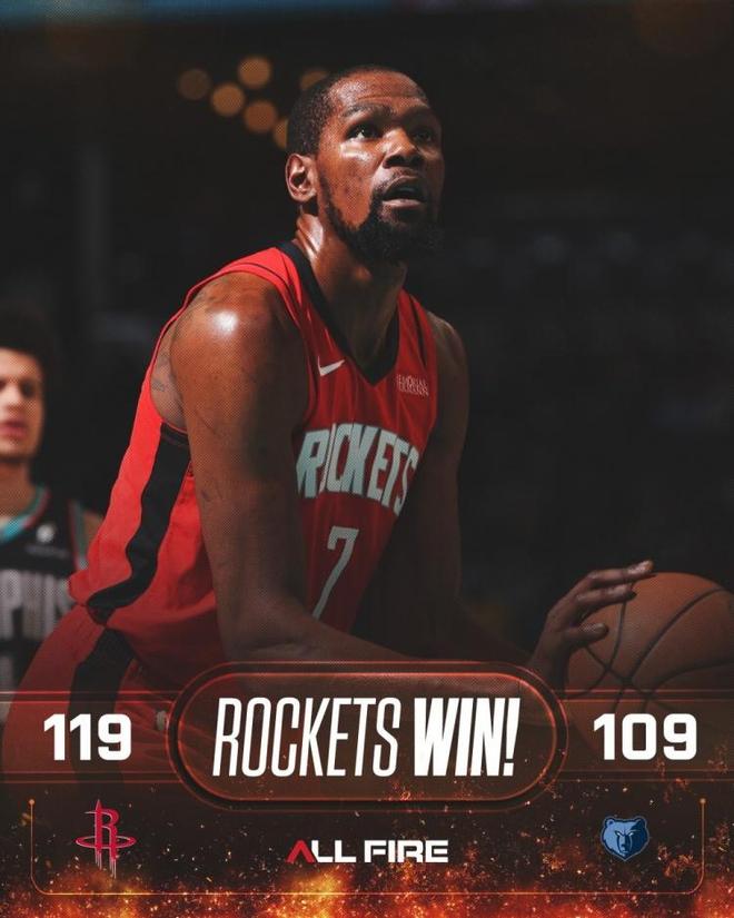 35分钟25+6+10！火箭胜灰熊，杜兰特化身持球大核，理顺全队进攻