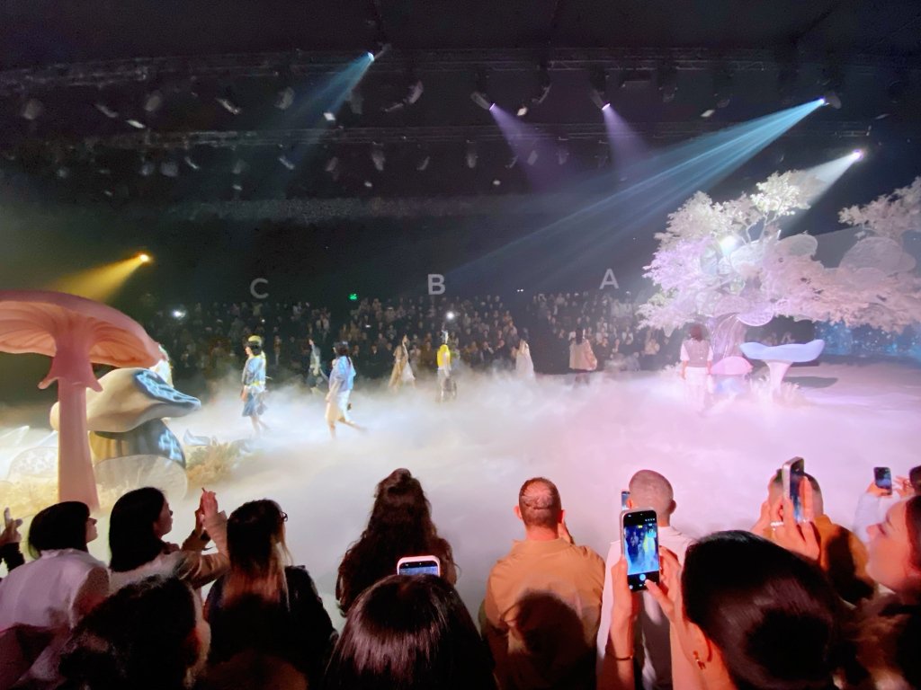 秀场内的观众举着手机拍摄