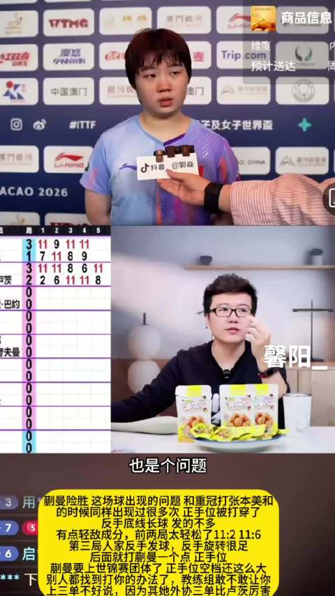 蒯曼3比2险胜卢茨，正手位空档暴露明显