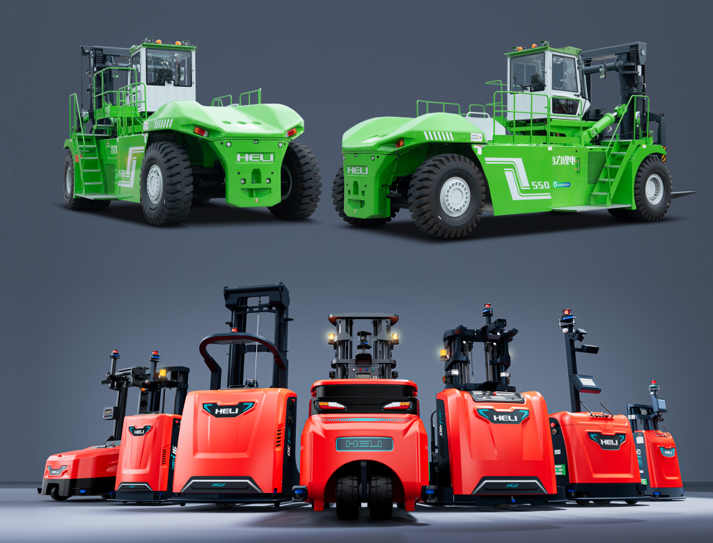 合力55吨锂电叉车和合力i系列智能工业车辆产品。受访者供图