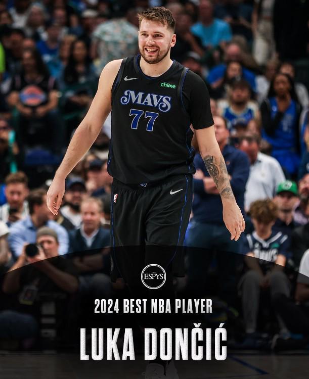 力压塔图姆、约基奇、亚历山大，东契奇当选ESPY最佳NBA球员