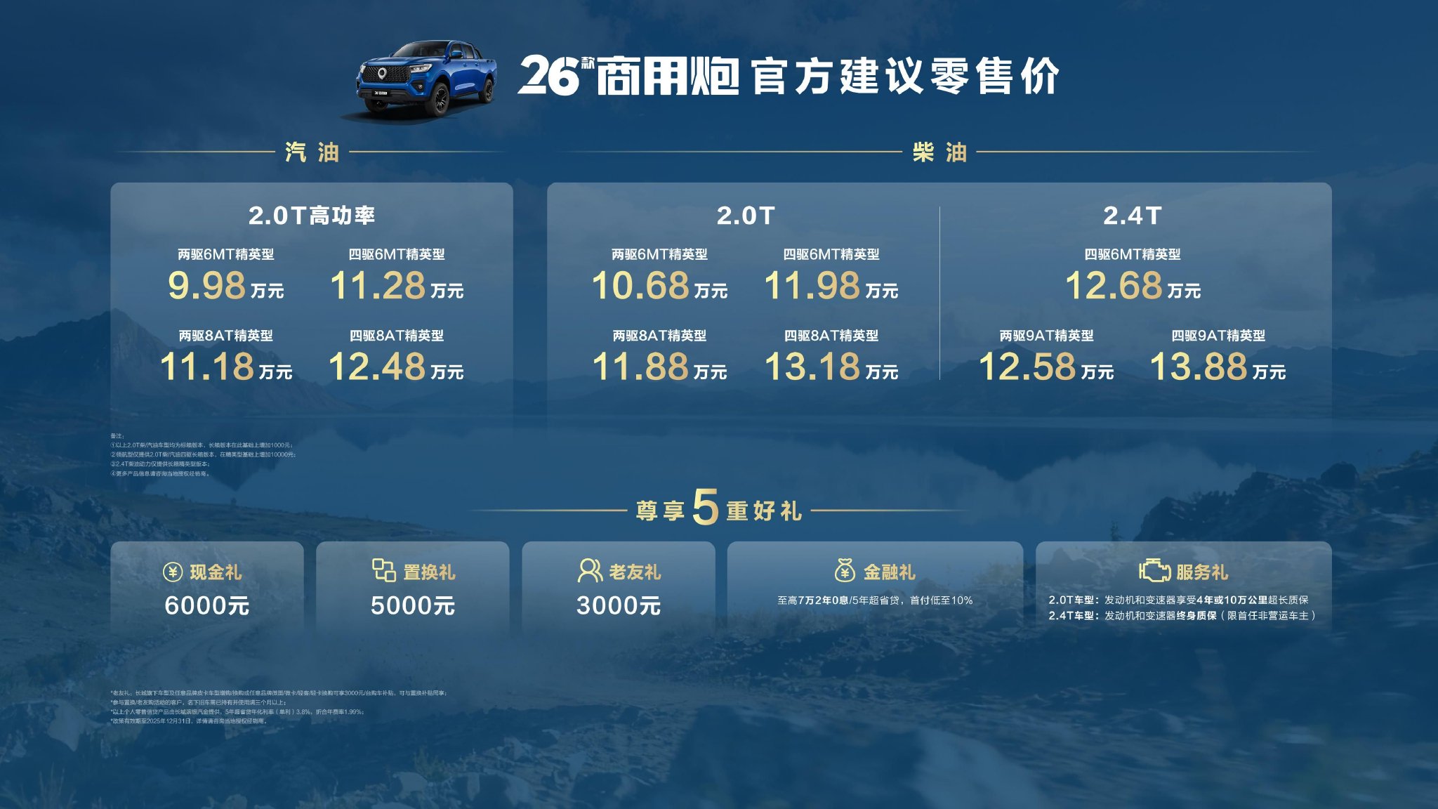 2026款长城炮9.98万元起,越野家用商用都能行!