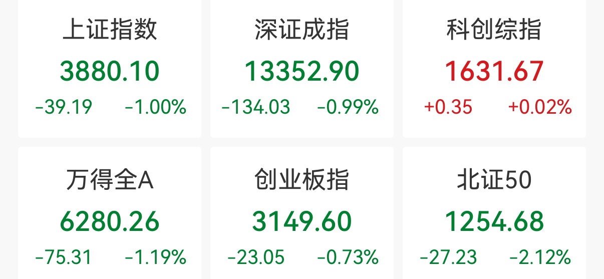 沪指跌1%失守3900点，CPO概念逆市走强