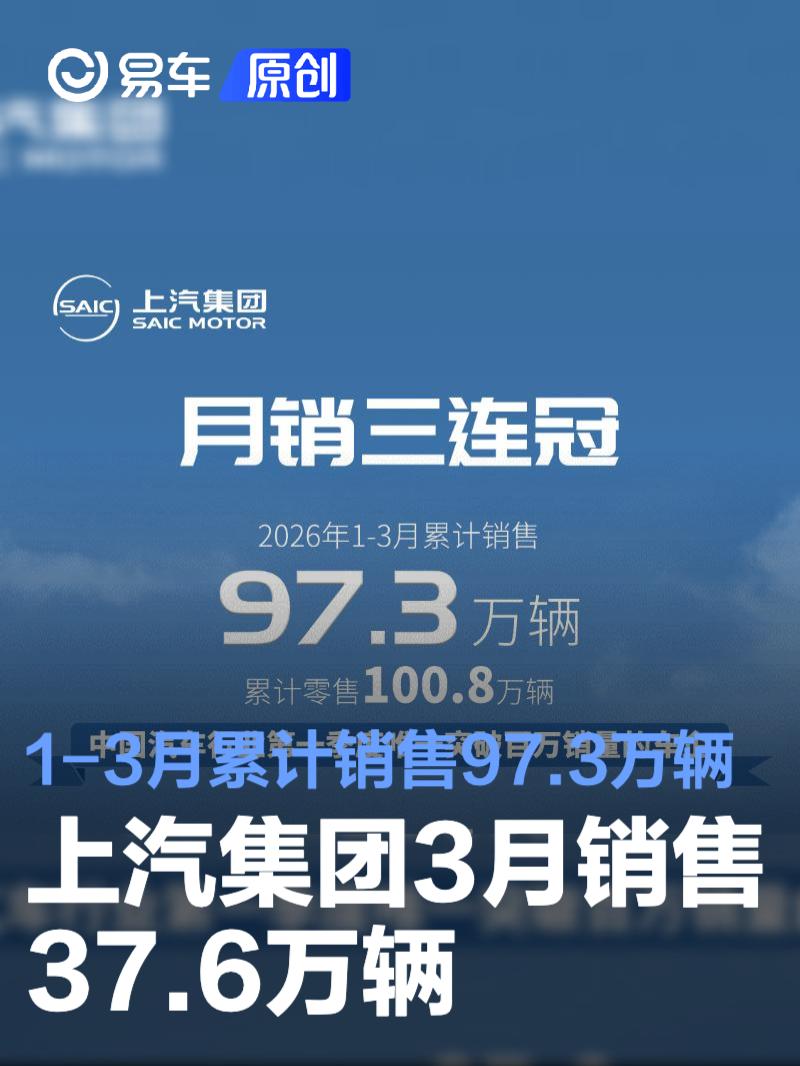 上汽集团3月销售37.6万辆 1-3月累计销售97.3万辆