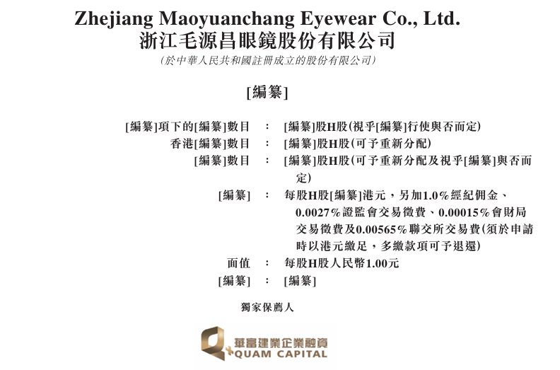 新股消息 | 毛源昌眼镜递表港交所