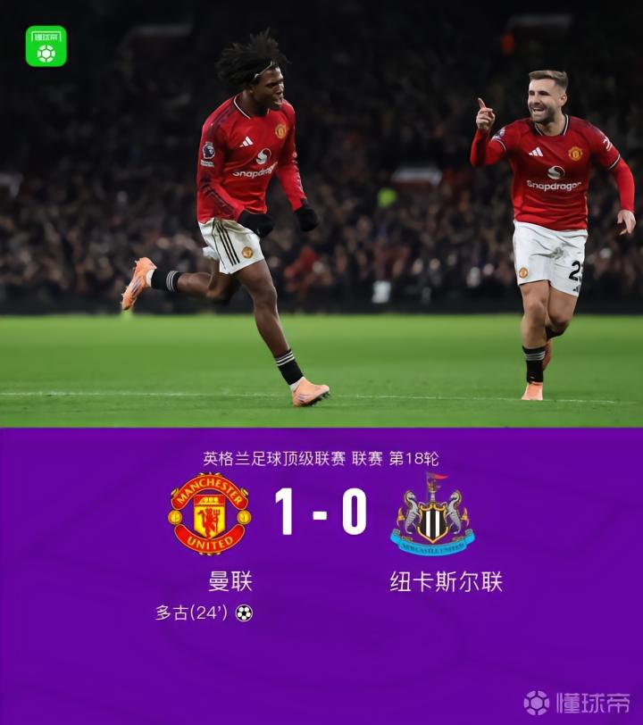 剑南春|曼联1-0纽卡，多古凌空斩制胜，谢什科、霍尔中框|曼联|纽卡斯尔联|多古|懂球帝