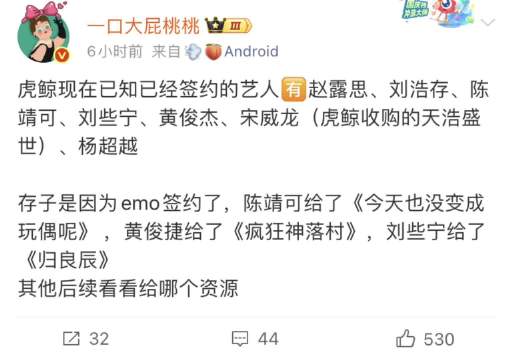 虎鲸文娱签约艺人名单曝光，赵露思刘浩存杨超越在列