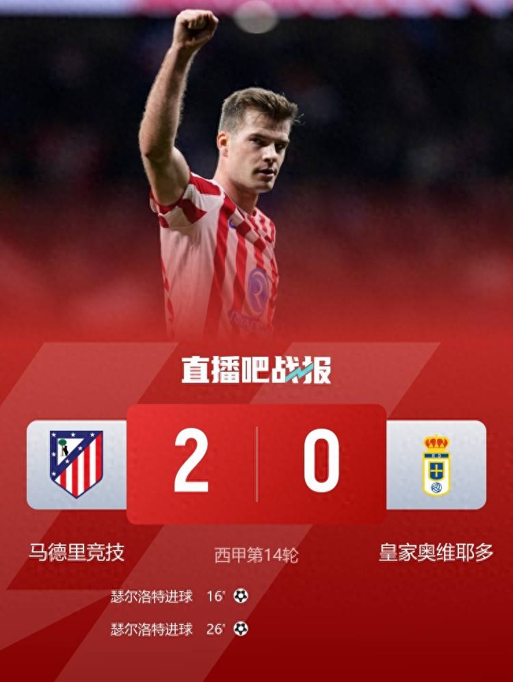 联赛6连胜!马竞2-0皇家奥维耶多下场将战巴萨 瑟尔洛特梅开二度_阿尔瓦雷斯_汉茨科_埃斯基韦尔