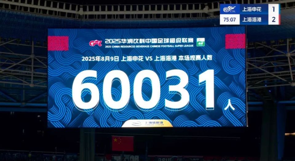 沪上德比,海港2比1申花,现场超6万观众