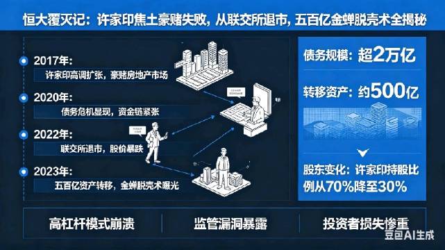 恒大覆灭记：许家印焦土豪赌失败，从联交所退市，五百亿金蝉脱壳术全揭秘