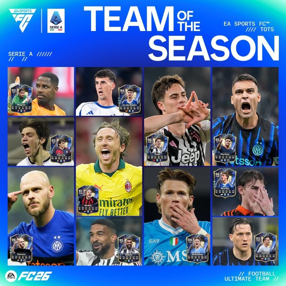 FC26意甲赛季最佳阵容提名：劳塔罗、伊尔迪兹、莫德里奇领衔