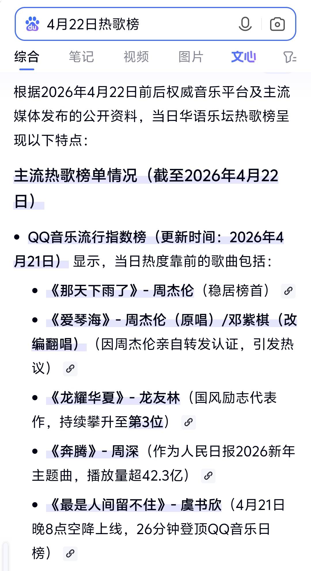 4月22日华语乐坛热度榜:周杰伦新作霸榜，龙友林《龙耀华夏》跻身前三掀起国风热潮_音乐_作品_榜单