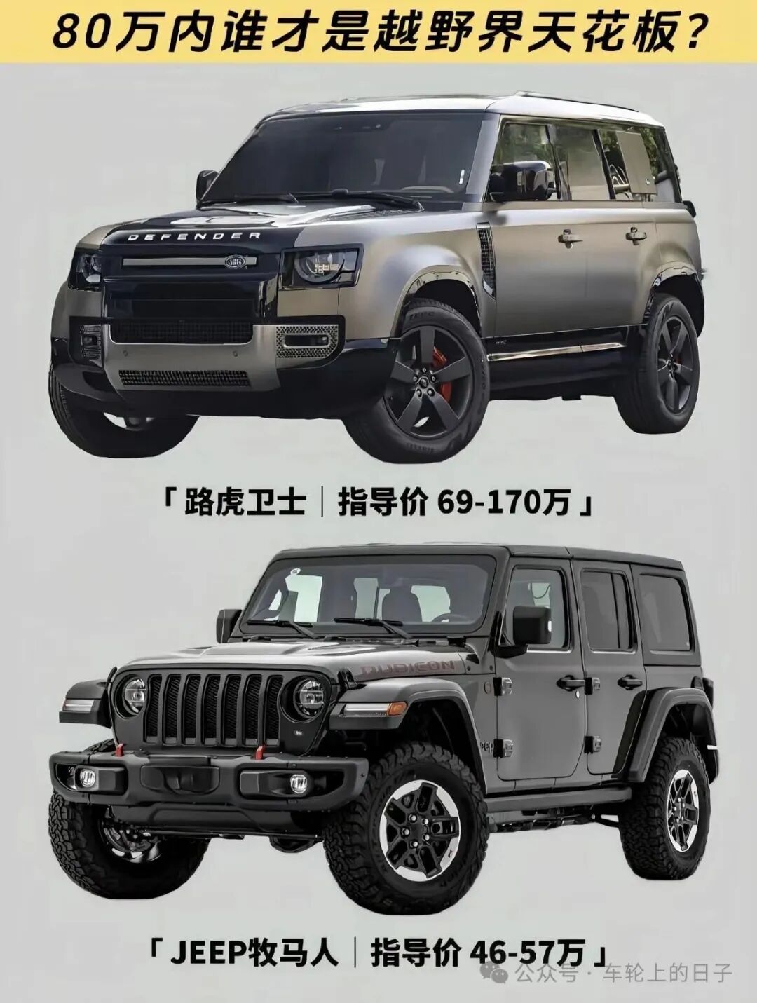 80万内越野天花板大乱斗!卫士/牧马人/坦克300/烈马/普拉多/帕杰罗/陆巡/BJ40,谁最能打?