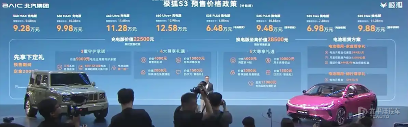 2026北京车展：极狐S3预售6.48万元起 提供换电版和充电版