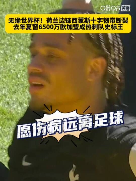 热刺官方宣布西蒙斯十字韧带断裂，赛季报销无缘世界杯