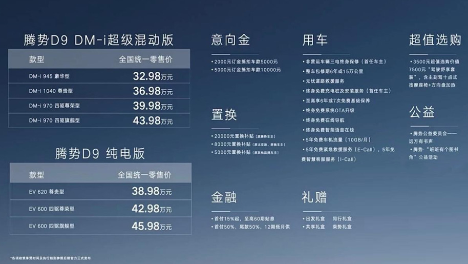 售价32.98万起，面向高端新能源MPV市场，腾势D9震撼上市