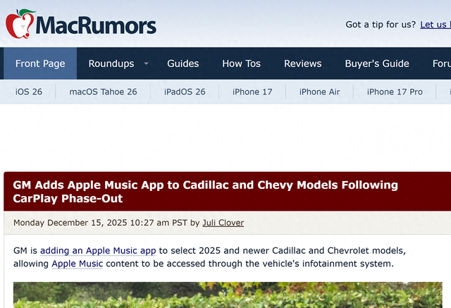 通用汽车推原生Apple Music应用，部分车型搭载并含免费流媒体服务_环球网