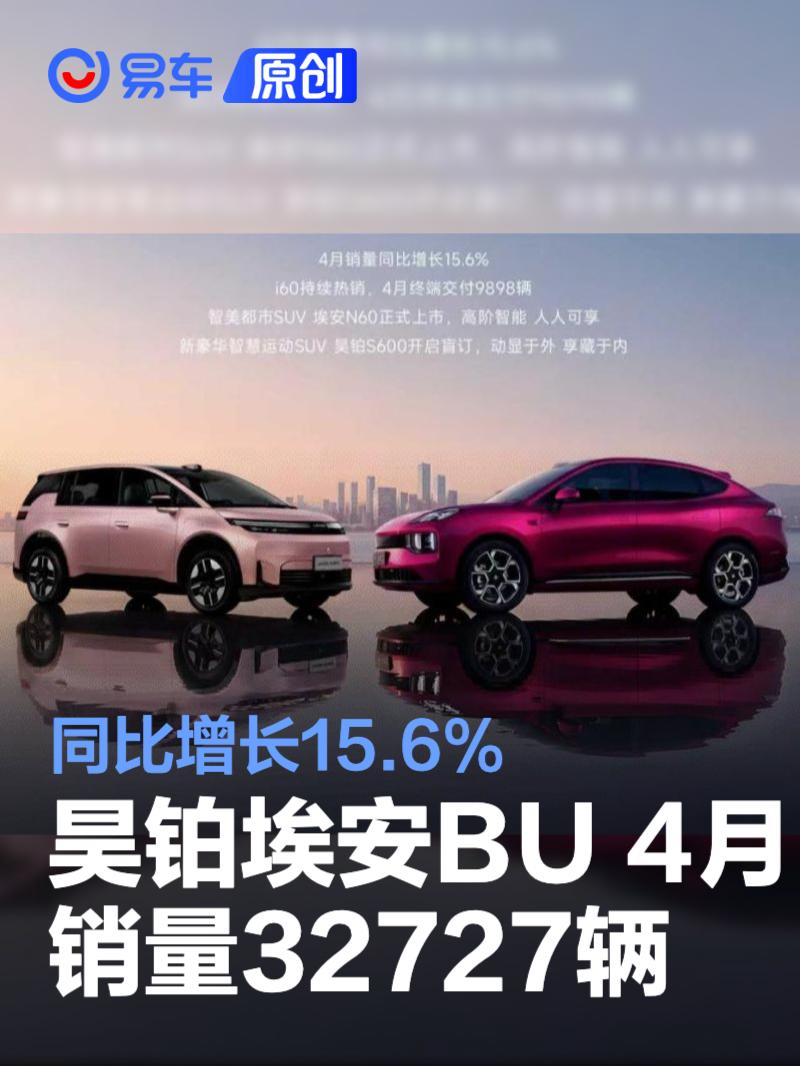 昊铂埃安BU4月销量32727辆 同比增长15.6%