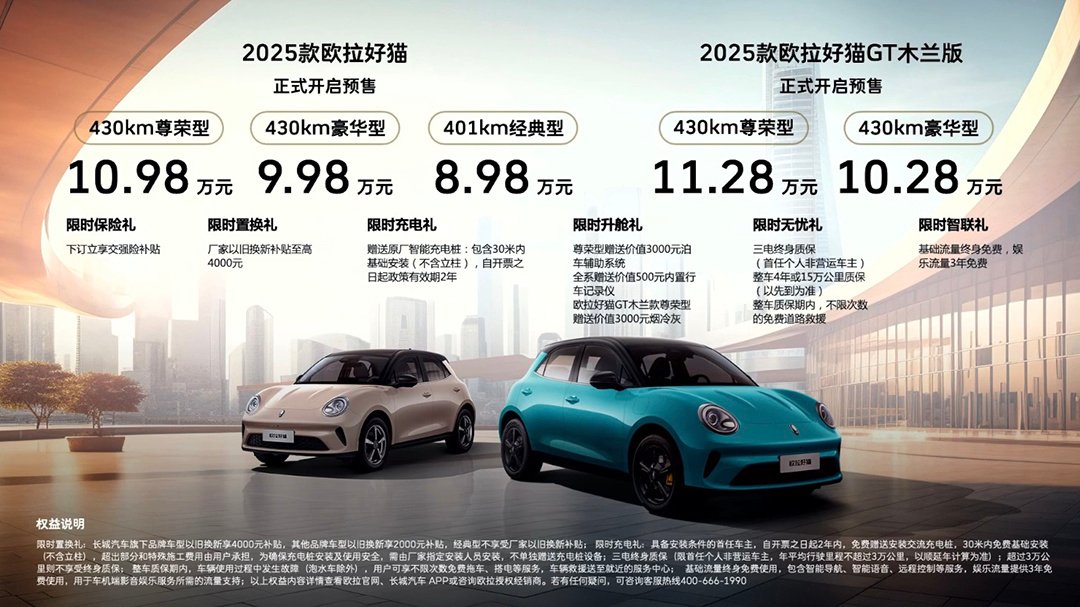 18项软硬件升级 2025款欧拉好猫开启预售8.98万起