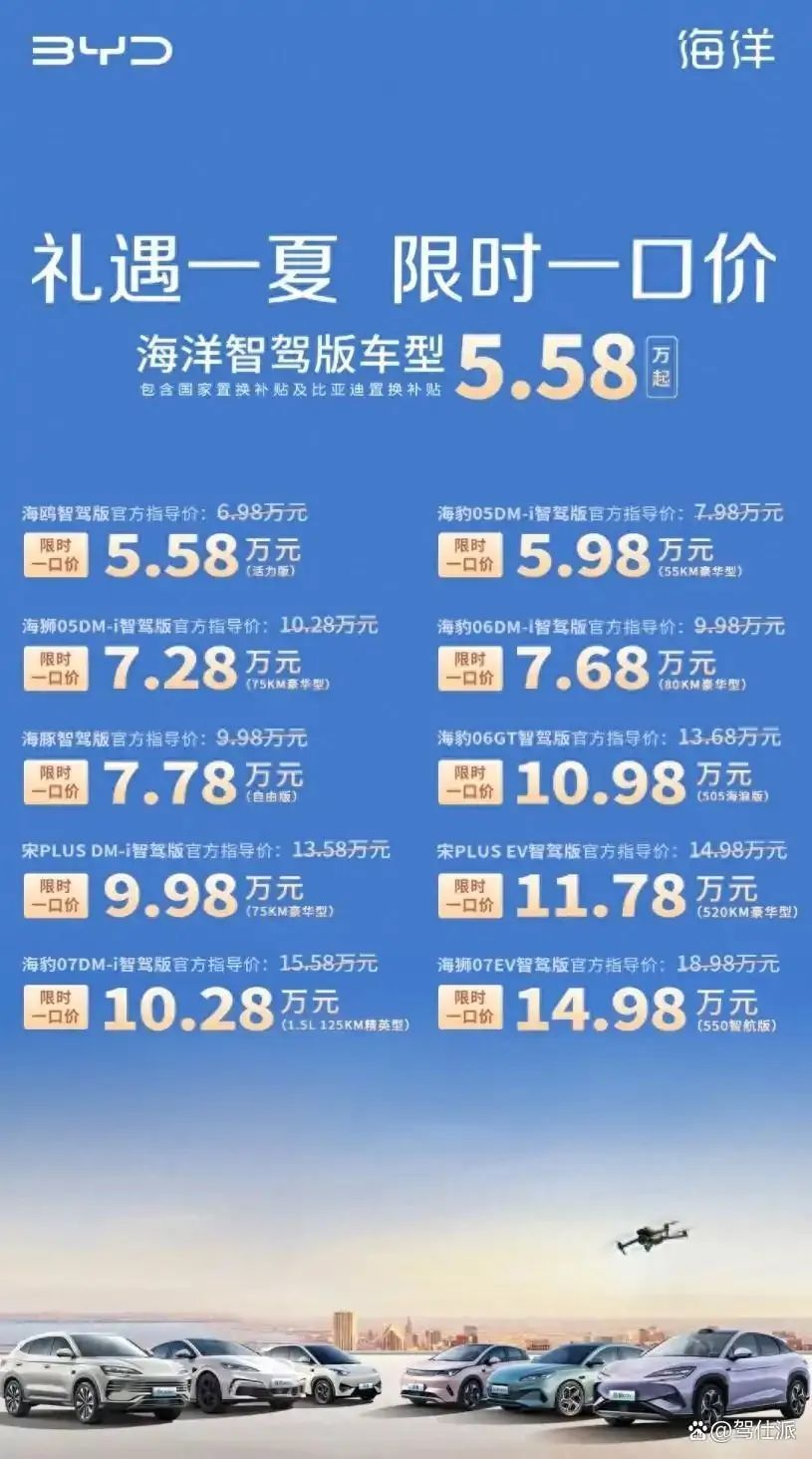 海鸥5.58万起!秦L 7.98万起!汉14.38万起!比亚迪叒降价了!