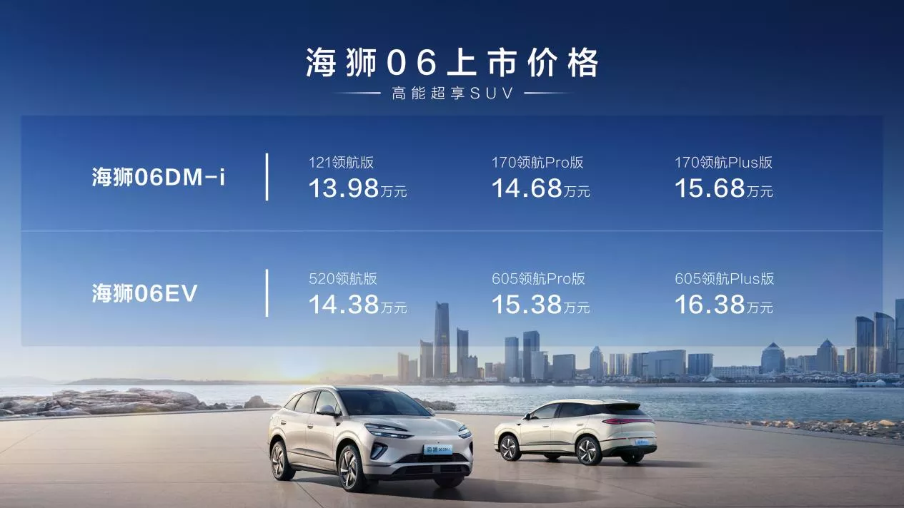 比亚迪海狮06正式上市 售价13.98万-16.38万元