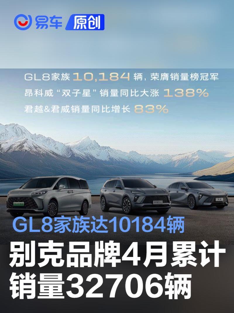别克品牌4月累计销量32706辆 GL8家族达10184辆