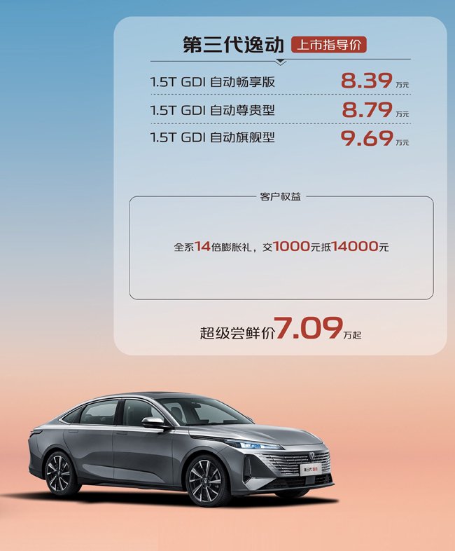 第三代逸动售8.39万起 卖点:取消自动启停/新引擎/还便宜